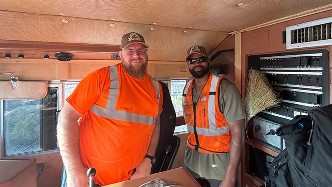 Locomotive Engineer Hunter Collins and Conductor Jonathan Dedrick kicked Peak Season off for our Alliance, Texas intermodal facility. Locomotive Engineer Hunter Collins and Conductor Jonathan Dedrick kicked Peak Season off for our Alliance, Texas intermodal facility.