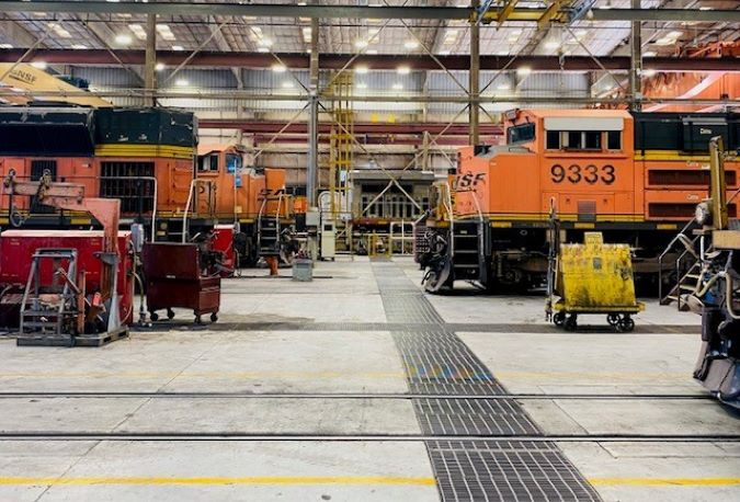 Locomotives inside the Barstow shop