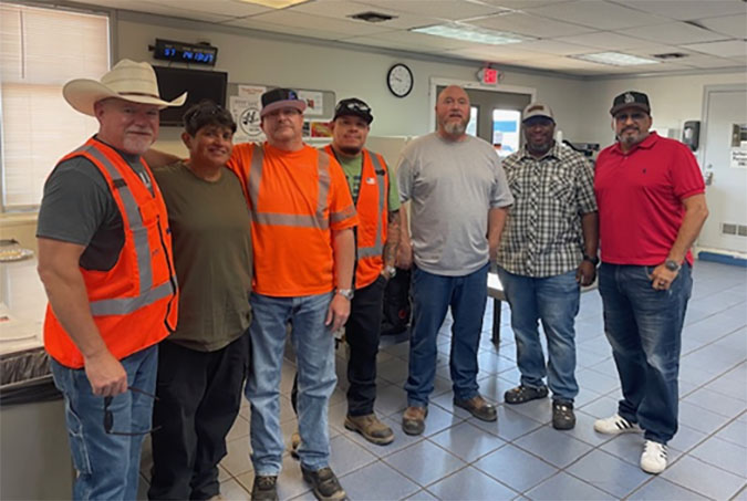 Team members at our Fresno hub include Conductor Ken Cowger, Switchman Liza Perez, Engineer John Chamberlin, Engineer Student Jonathan Munoz, Training Coordinator Corey Armstrong, Safety Coordinator Curtis Jackson and Rules Trainer Raul Reyes.