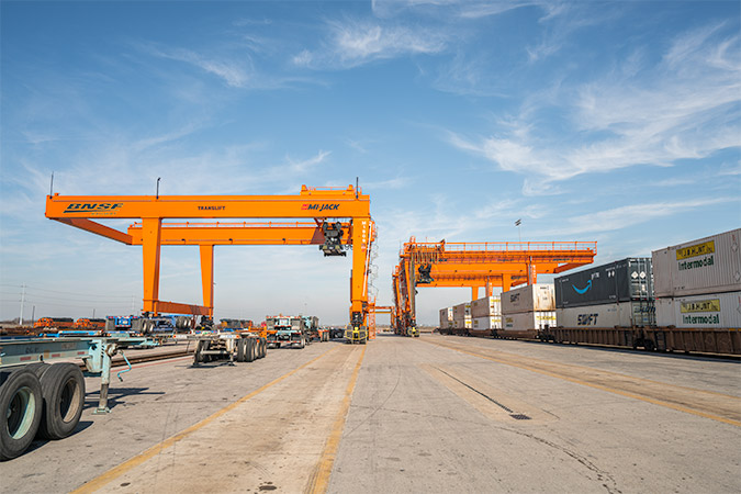 At our Alliance Intermodal Facility in Fort Worth, Texas, we recently added three cantilever rubber-tired gantry cranes. These cranes increase lift capacity and improve operational efficiency.
