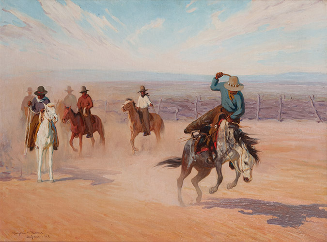 Indians Breaking Bronco, 1913; oil on canvas; 22 x 28 inches